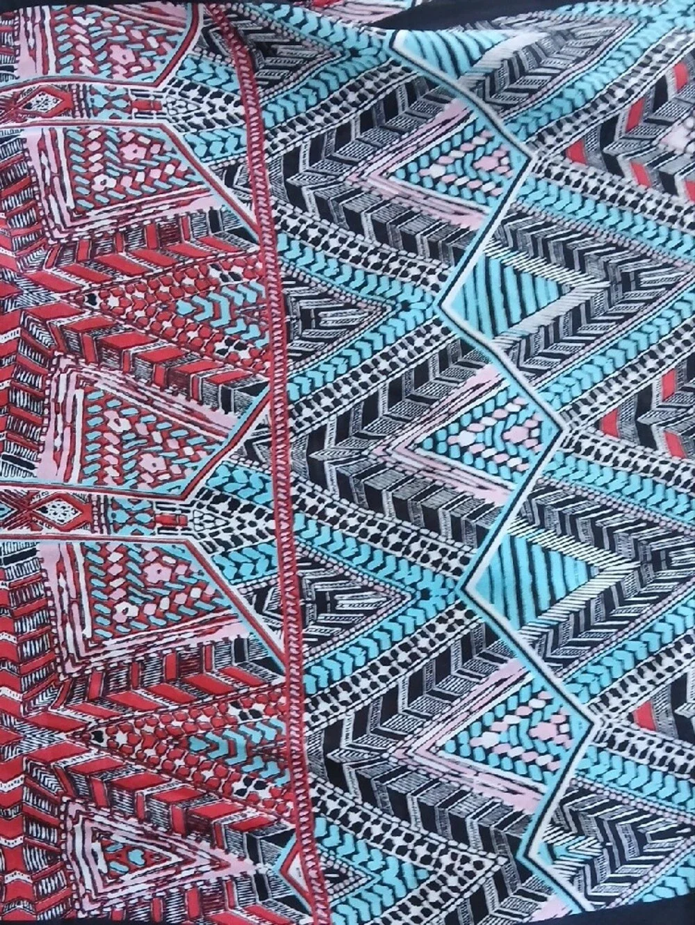Geometric Tribal Print Lightweight Scarf Wrap - Black, Teal & Red